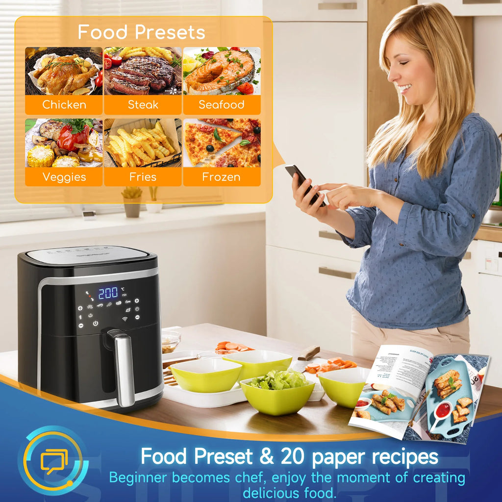 Smart Air Fryer, 7L, Led Touch Screen, 7 Functions, Removable Non-Stick Basket, Wifi Connection, 1900W