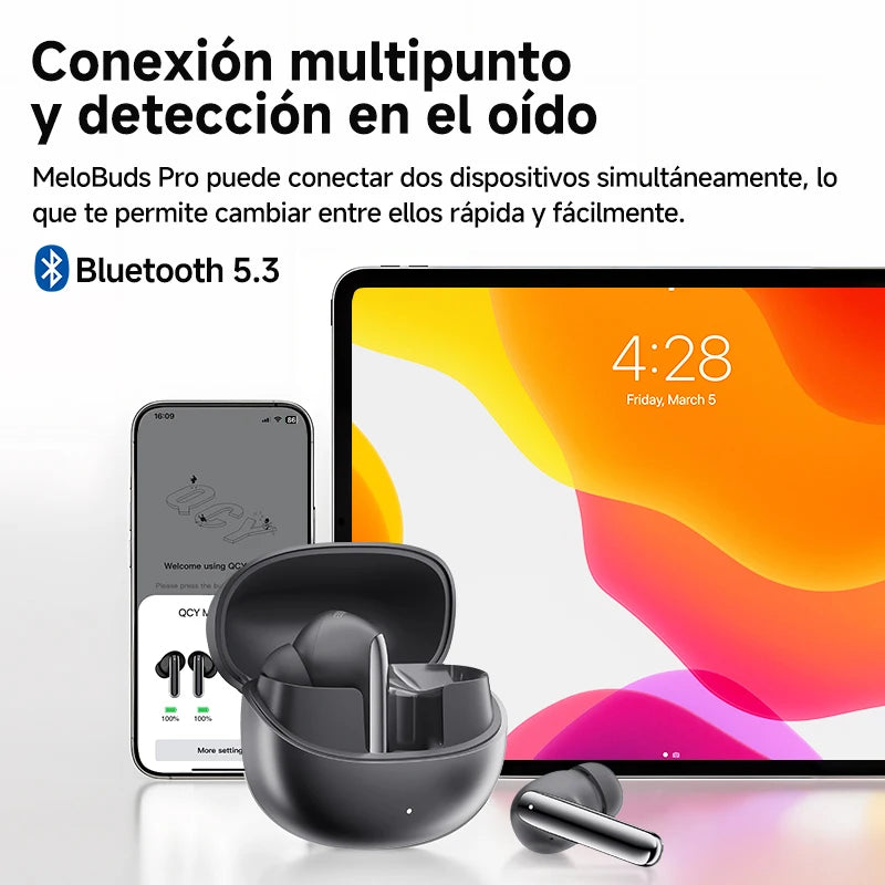 QCY MeloBuds Pro ANC Bluetooth 5.3 Earphones Wireless 46dB Hybrid ANC Hi-Res LDAC Earbuds 6 Mic Headphones 34H in-Ear Detection