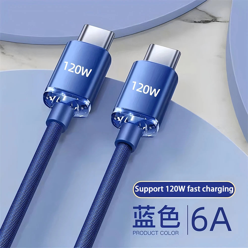 120W USB Type C Cable Type C to Type C Fast Charging Cord USB C Quick Charge Phone Cables For Samsung Xiaomi Huawei Realme
